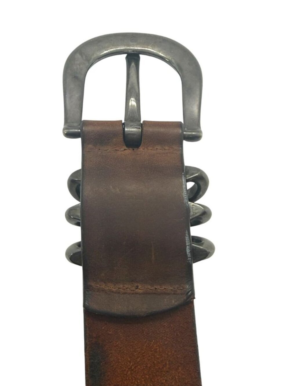 Sundance Leather Belt in Warm Brown with Distressed Silver Buckle - Picture 8 of 15